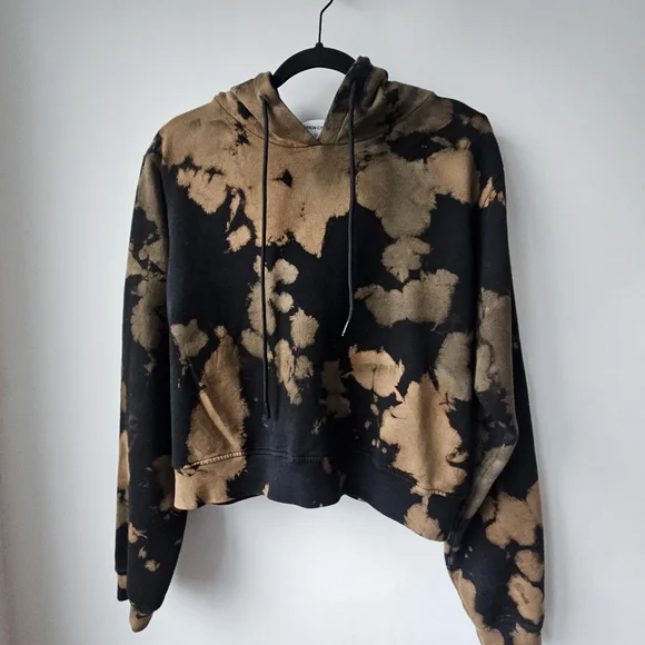 Cotton Citizen Black Brown Hues Tie-Dye Cropped Hooded Sweatshirt - Picture 6 of 15